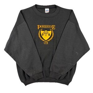 Vtg Powerhouse Gym Sweatshirt Mens XXL Black Sun Faded Embroidered USA 90s